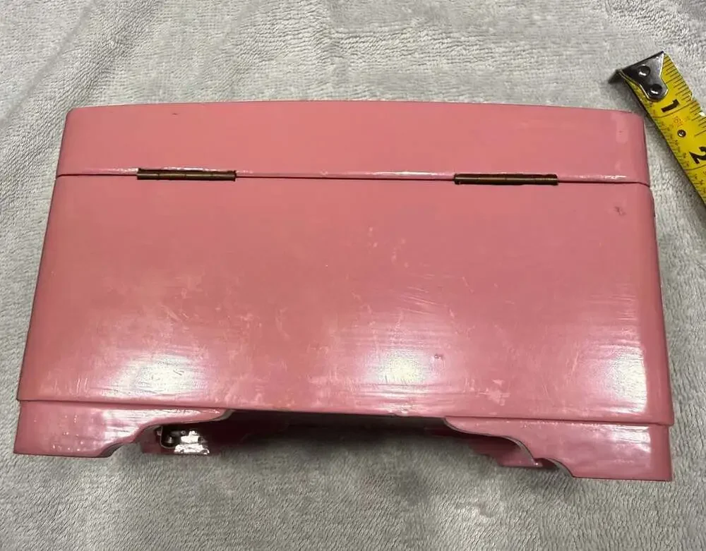 Vintage Pink Floral Wooden Jewelry Music Box with Mirror